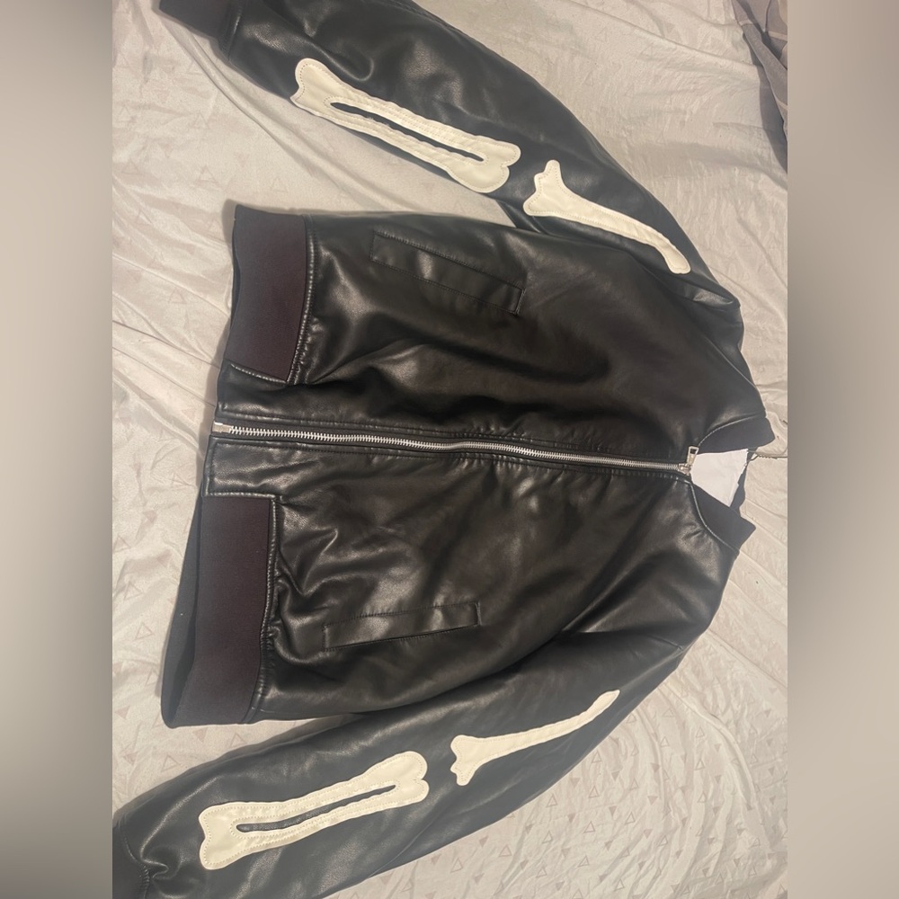 Skeleton leather  varsity jacket size medium